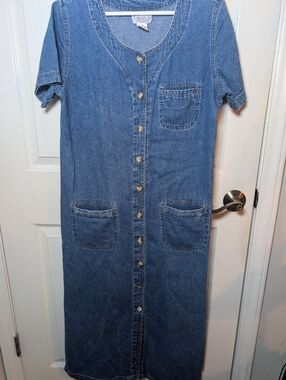 Vintage Carolina Blues Shirt Dress Sz 10 Denim Blue Jean Long Full Button Front